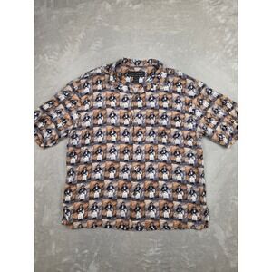 Vintage Guy Buffet Button Up Shirt Mens L Brown Silk Waiter Chef Luxury Wear
